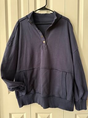 Snap-Front Pullover Sweatshirt in Deep Navy